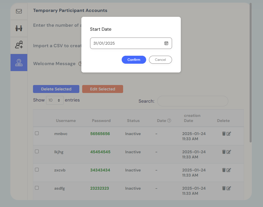 edit temporary account start date