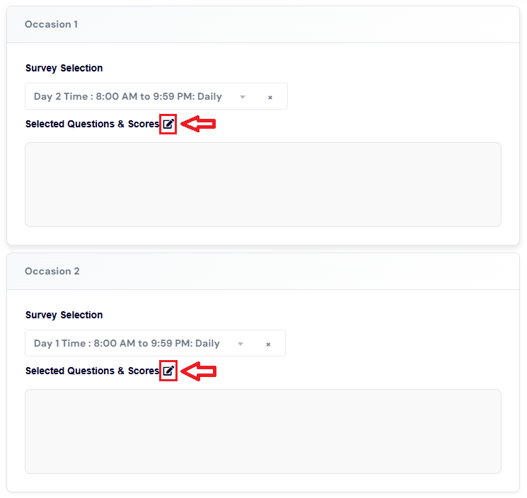 edit icon under Selected Questions and Scores - multiple occasions