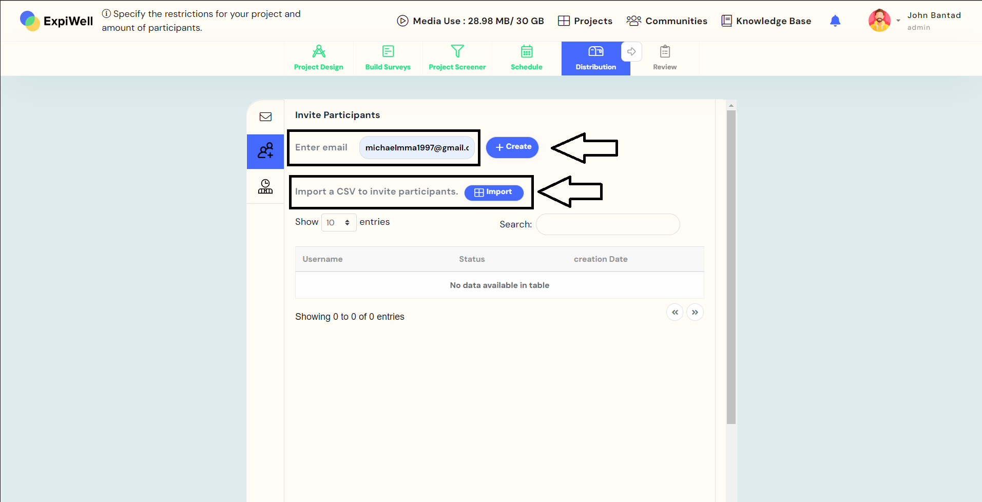 CSV import option