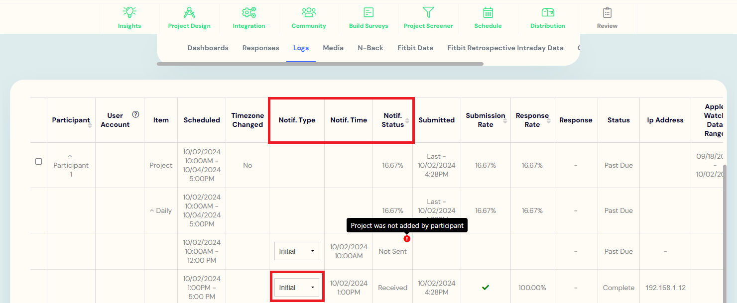 view initial or reminder notification times