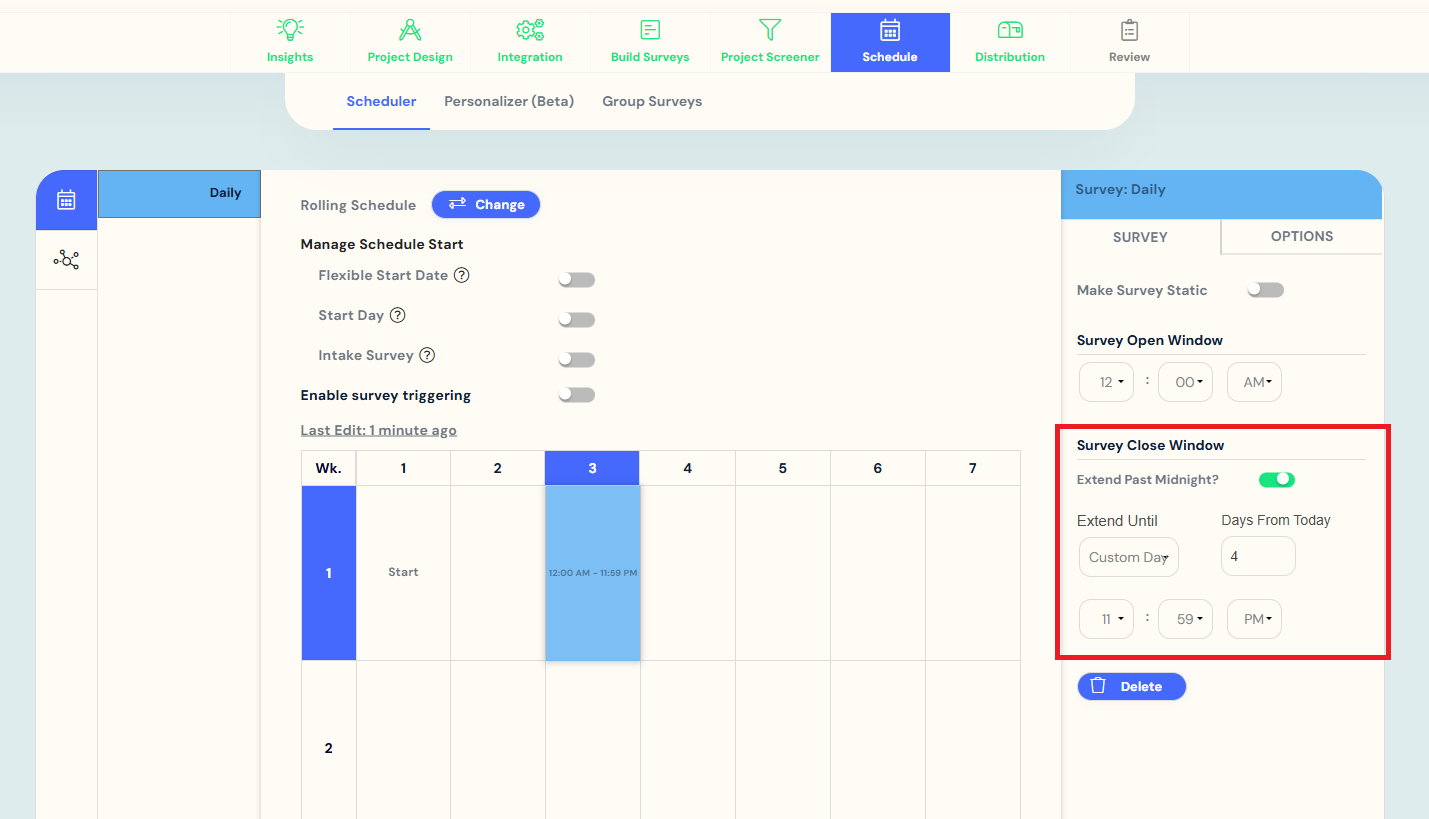 Survey close window - custom day 