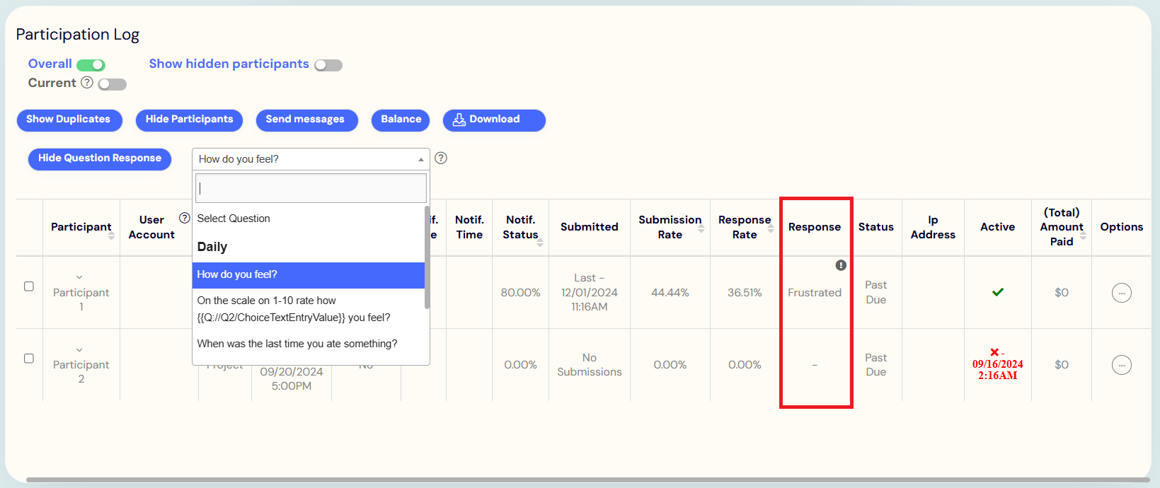 choose the question you want to show from your surveys