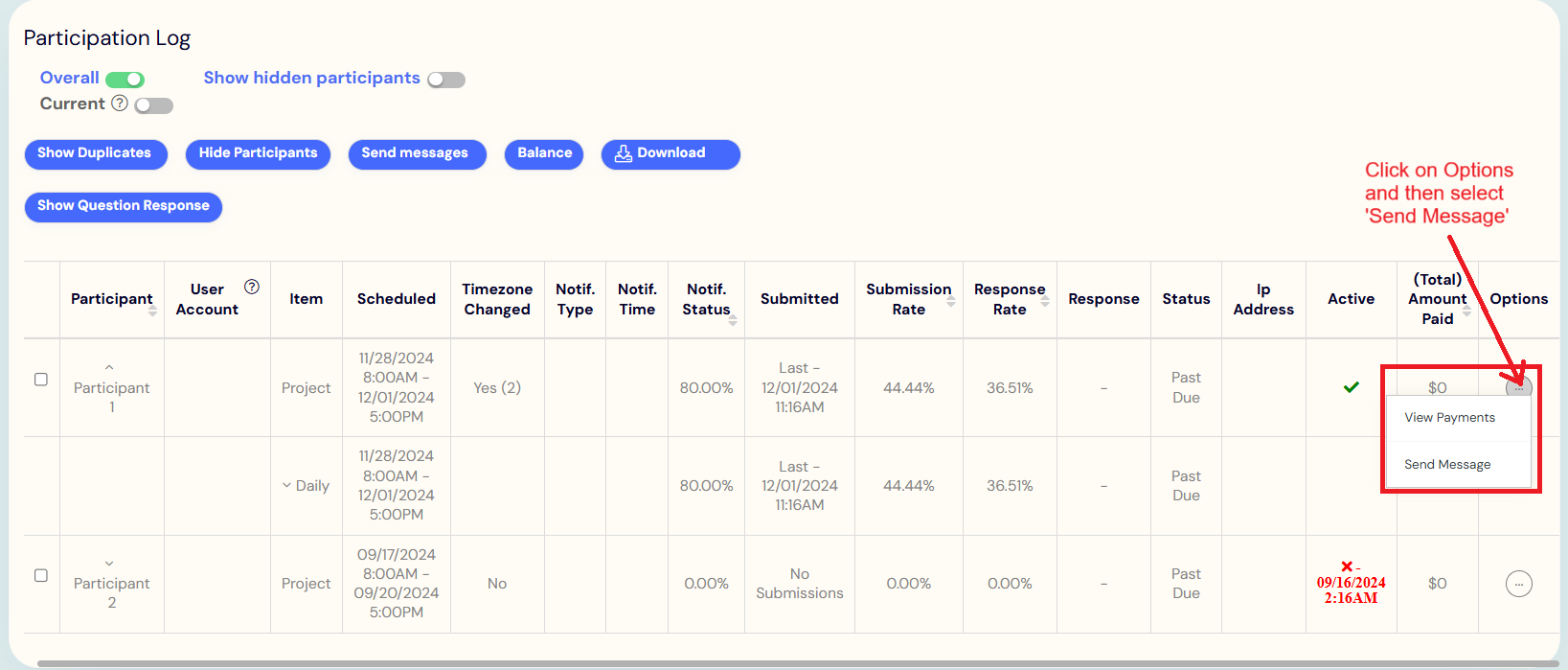 Options for Individual Messages