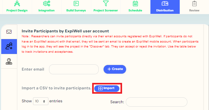 import a CSV file with their email addresses option