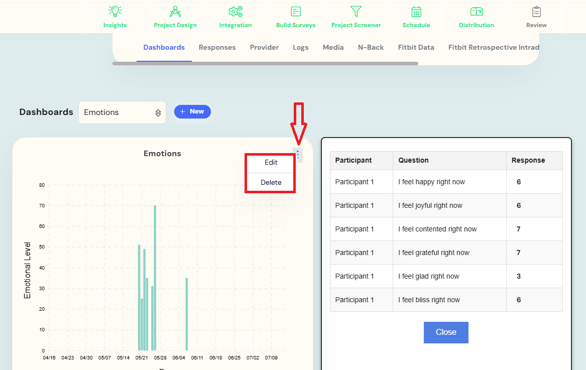 edit or delete a specific dashboard visualization