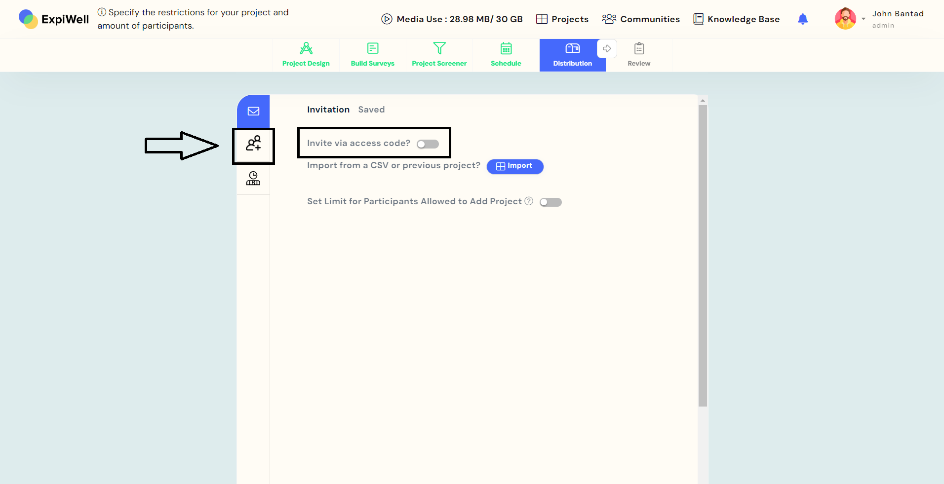 Distribution tab