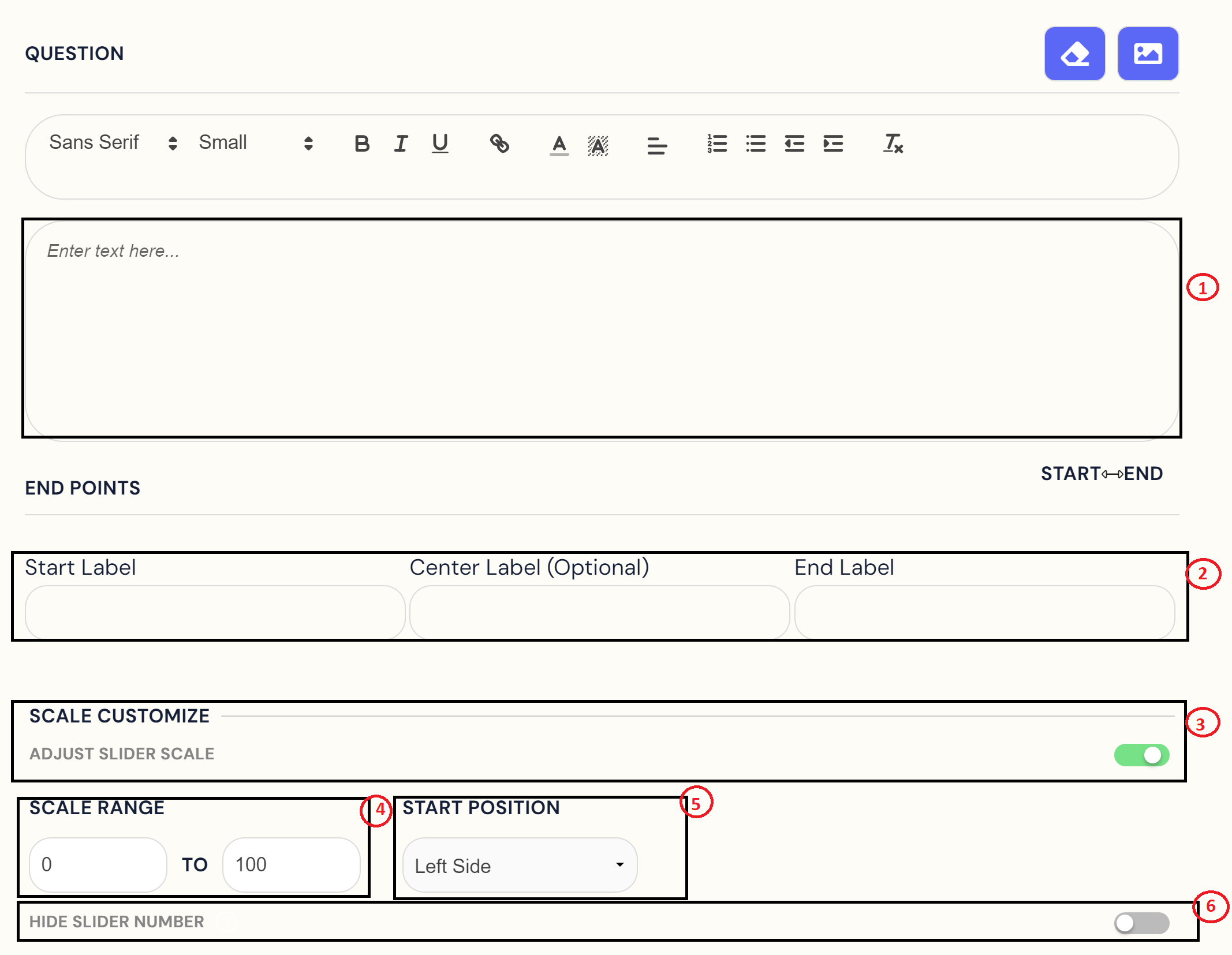 modify options for the survey questions 