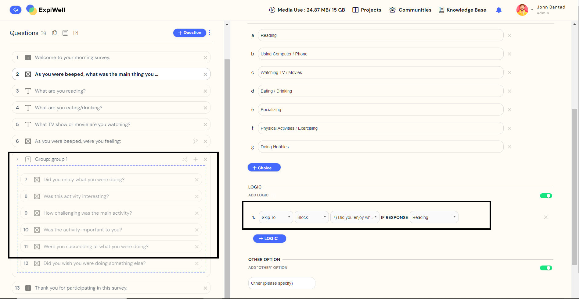 A Black box enclosing an add logic option