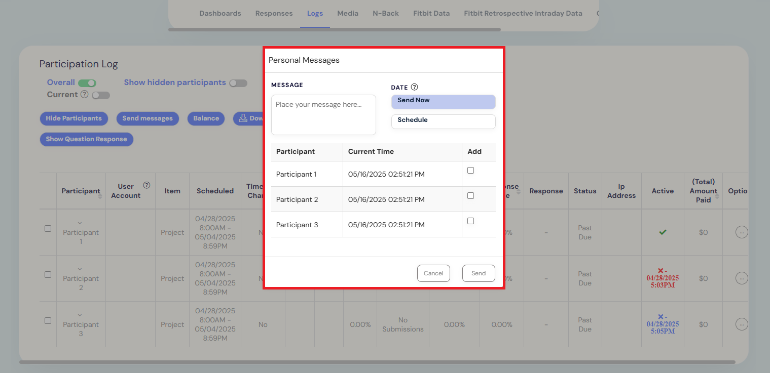send messages pop-up