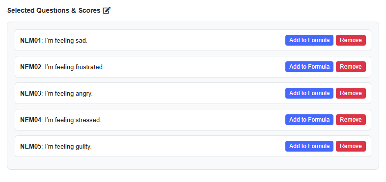 selected questions as variables for formula builder