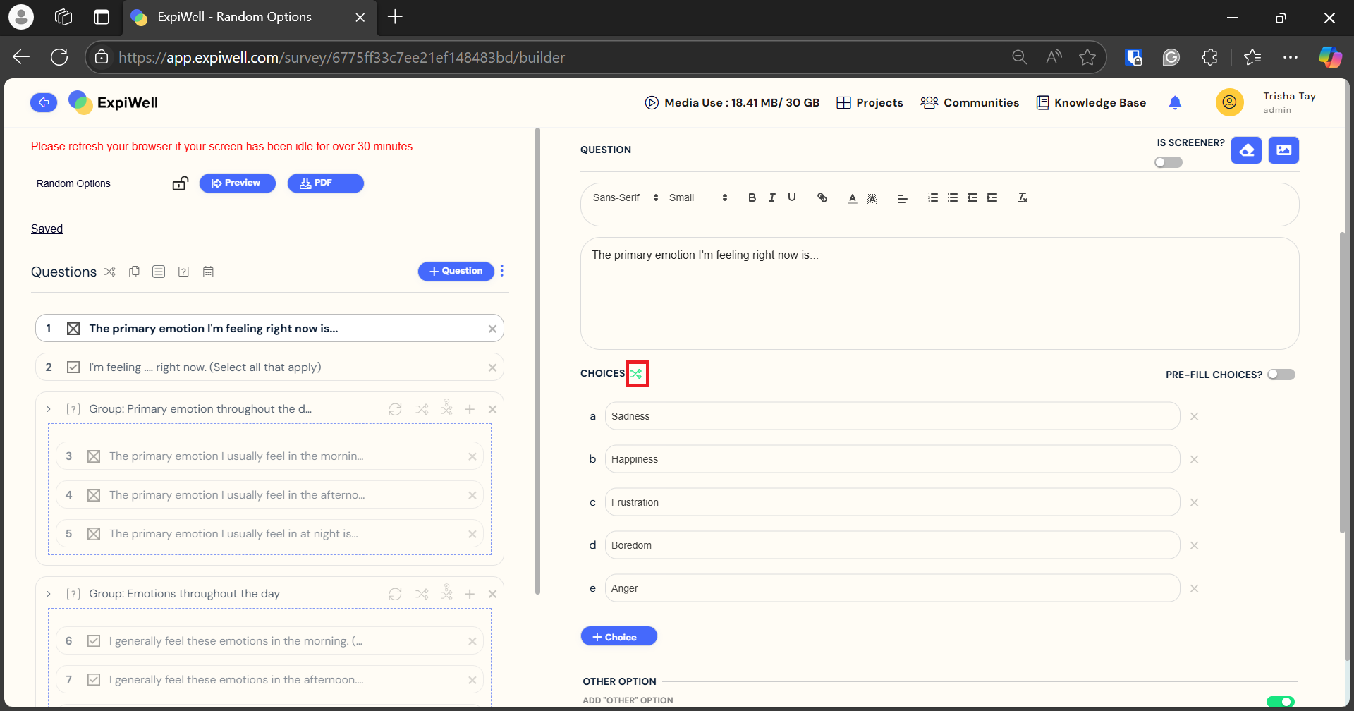  Randomize response choices for single selection question