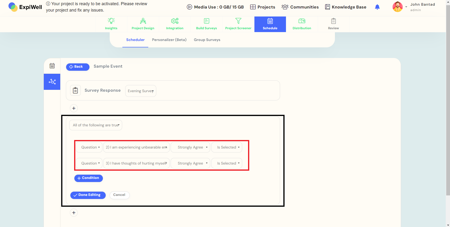 Event trigger - setting up conditions