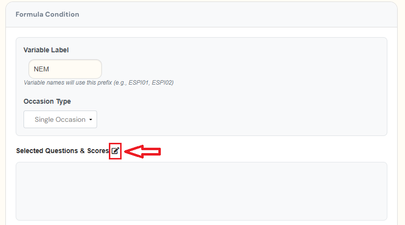 edit icon under Selected Questions and Scores