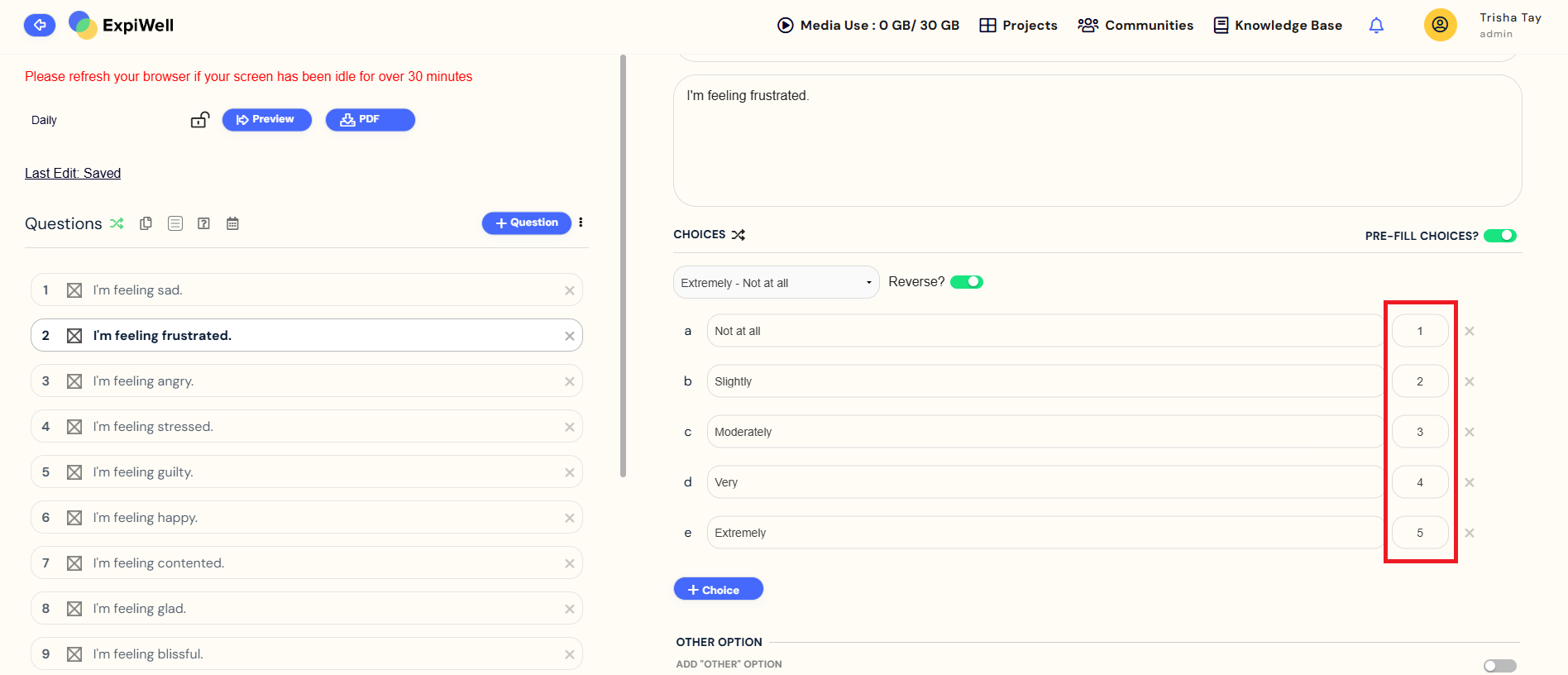 formula scoring for response choices