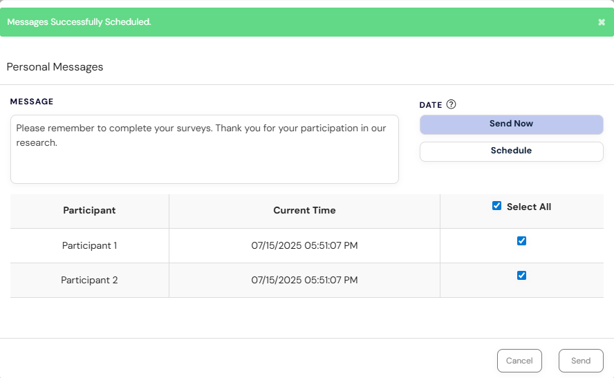 message successfully scheduled for bulk messages