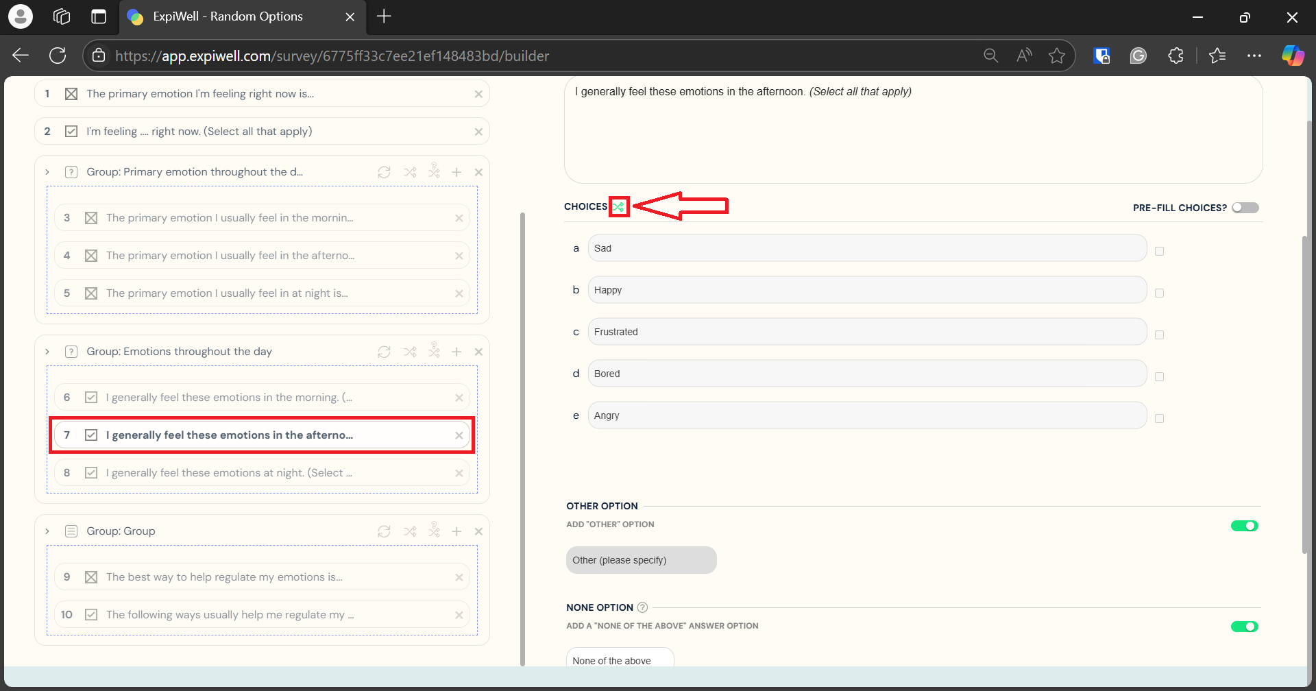 Randomize response choices for question group