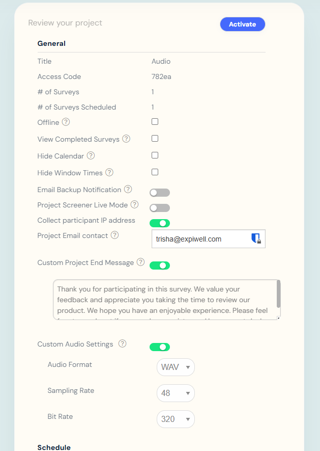 project review settings