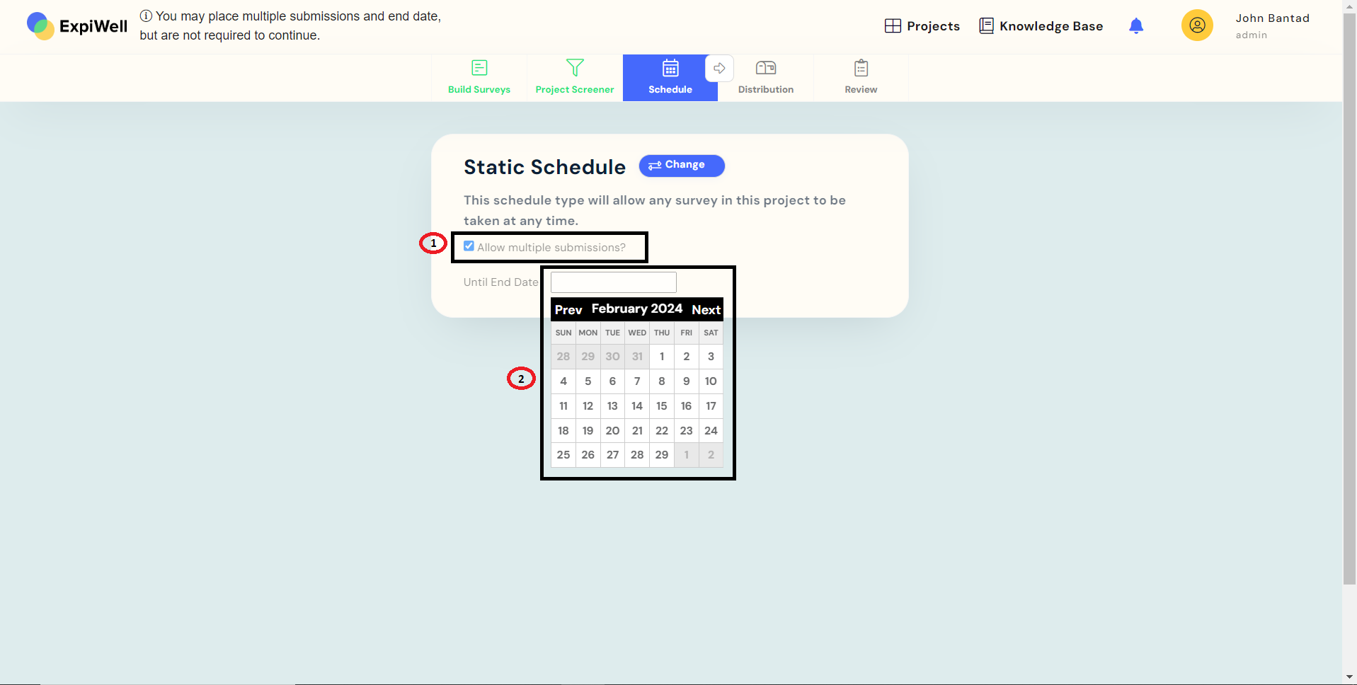 Static schedule type options