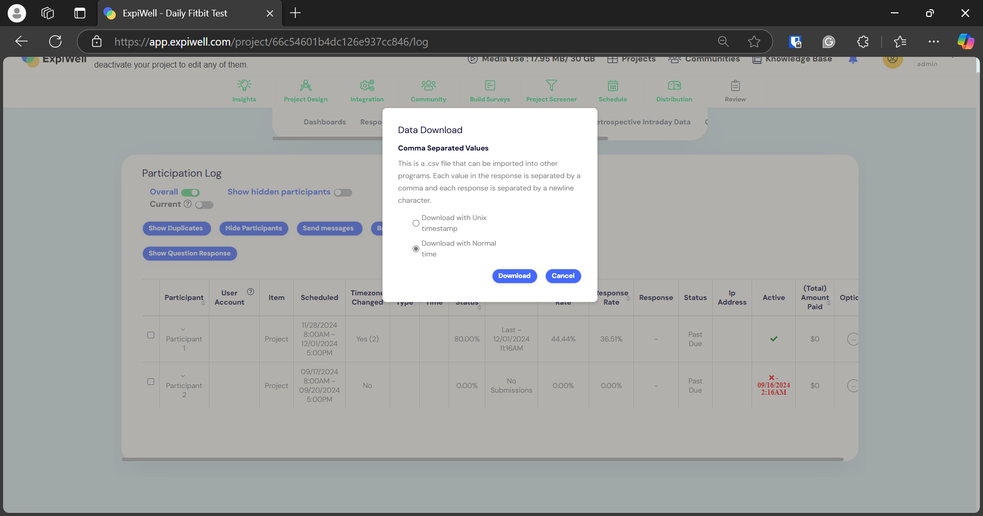 CSV file can be downloaded 