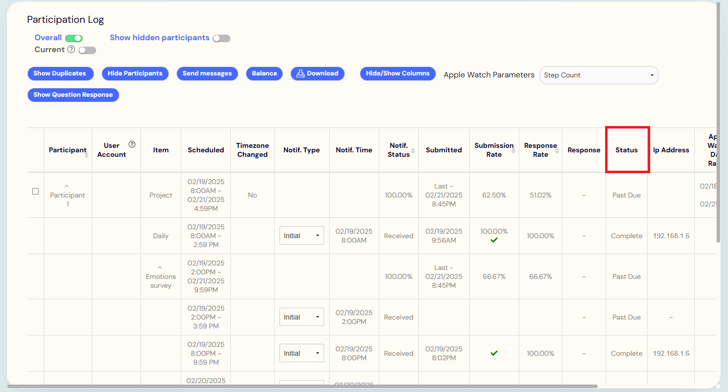 Status - whether a Project or Set of Surveys is 'Added', 'In Progress', 'Complete' or 'Past Due' 