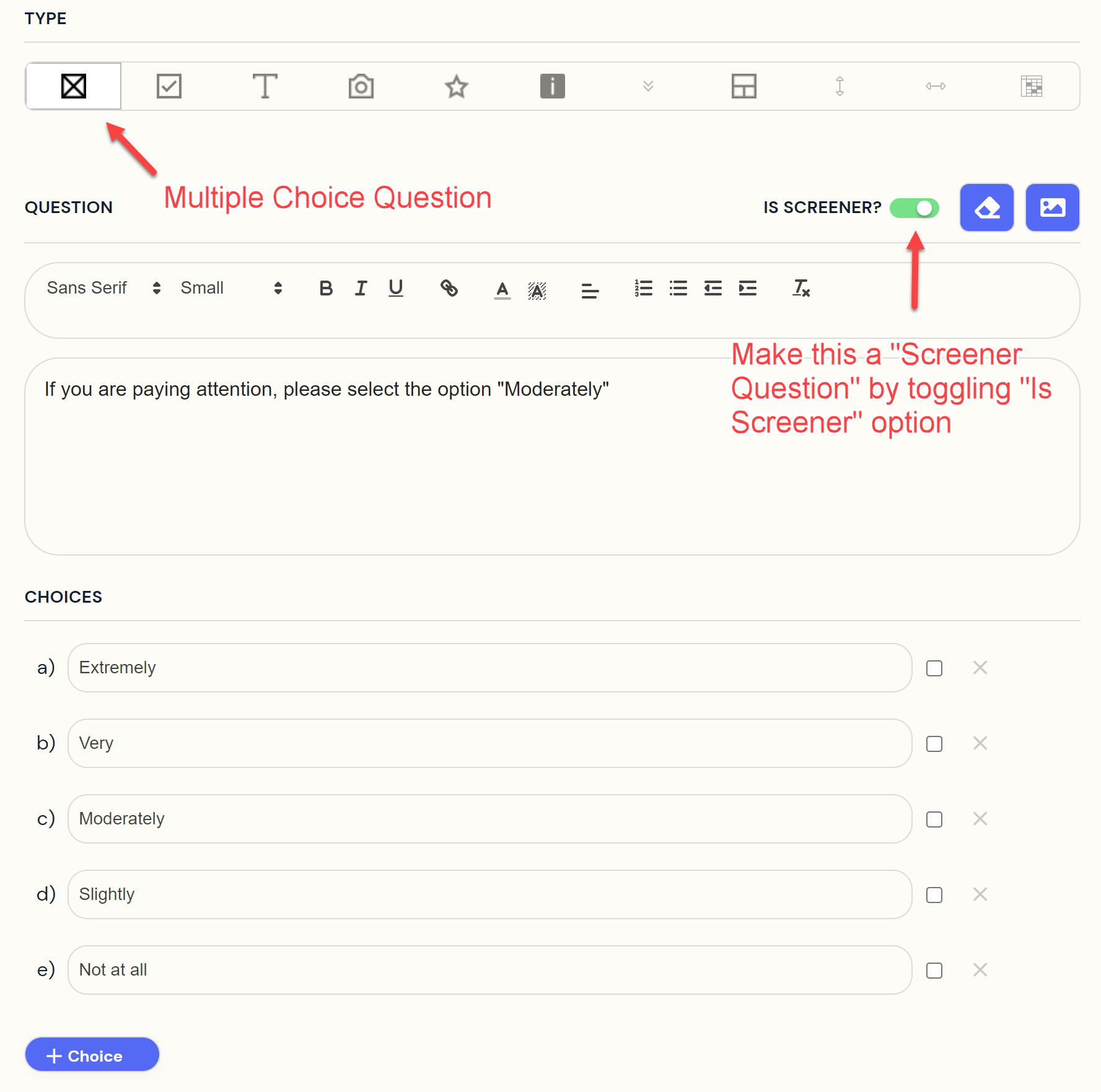 Creating a Screener Question Toggle