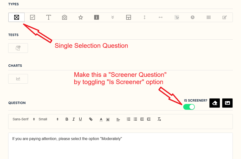 Creating Screener Question Toggle