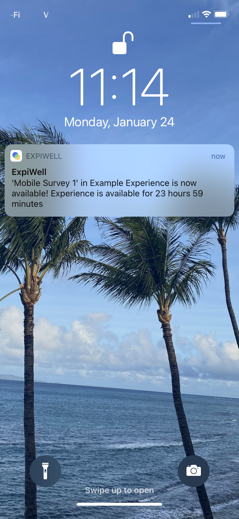 An ExpiWell app notification on a lock  screen