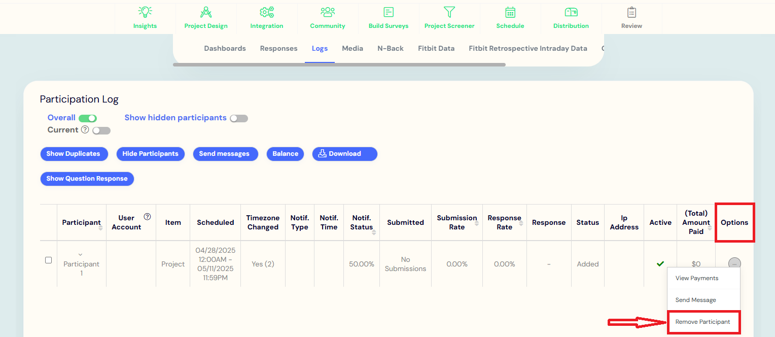 Remove participant feature