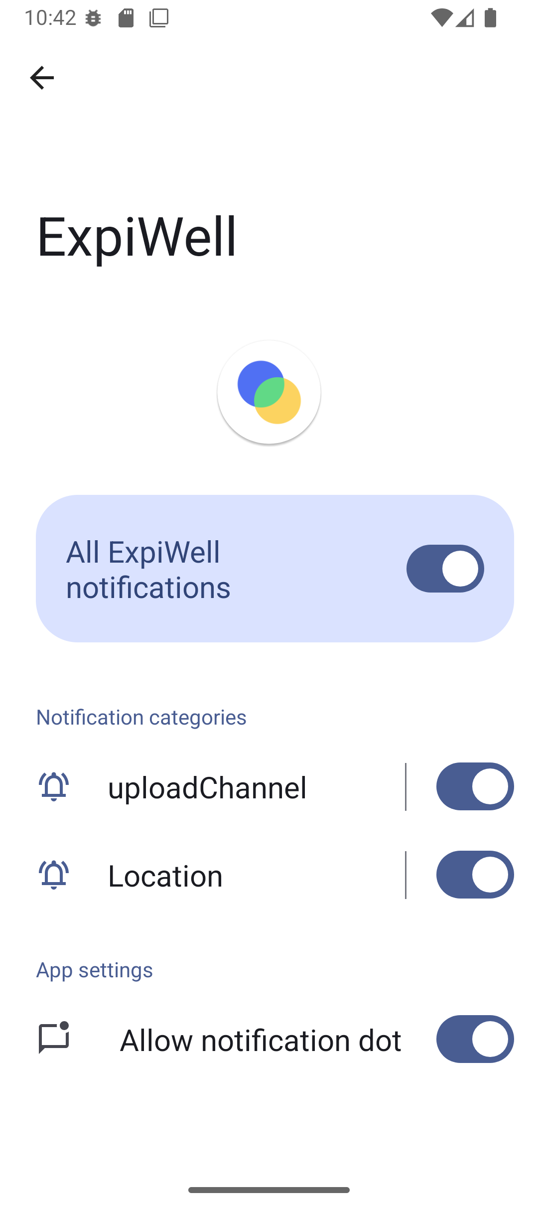 Android notification settings